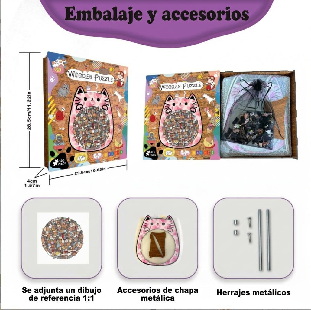Wacocetoy Rompecabezas Gato De Madera 135 Piezas Rosa