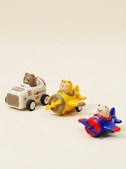 Set 3 Vehículos Inerciales Avión Y Auto A Presión Niño