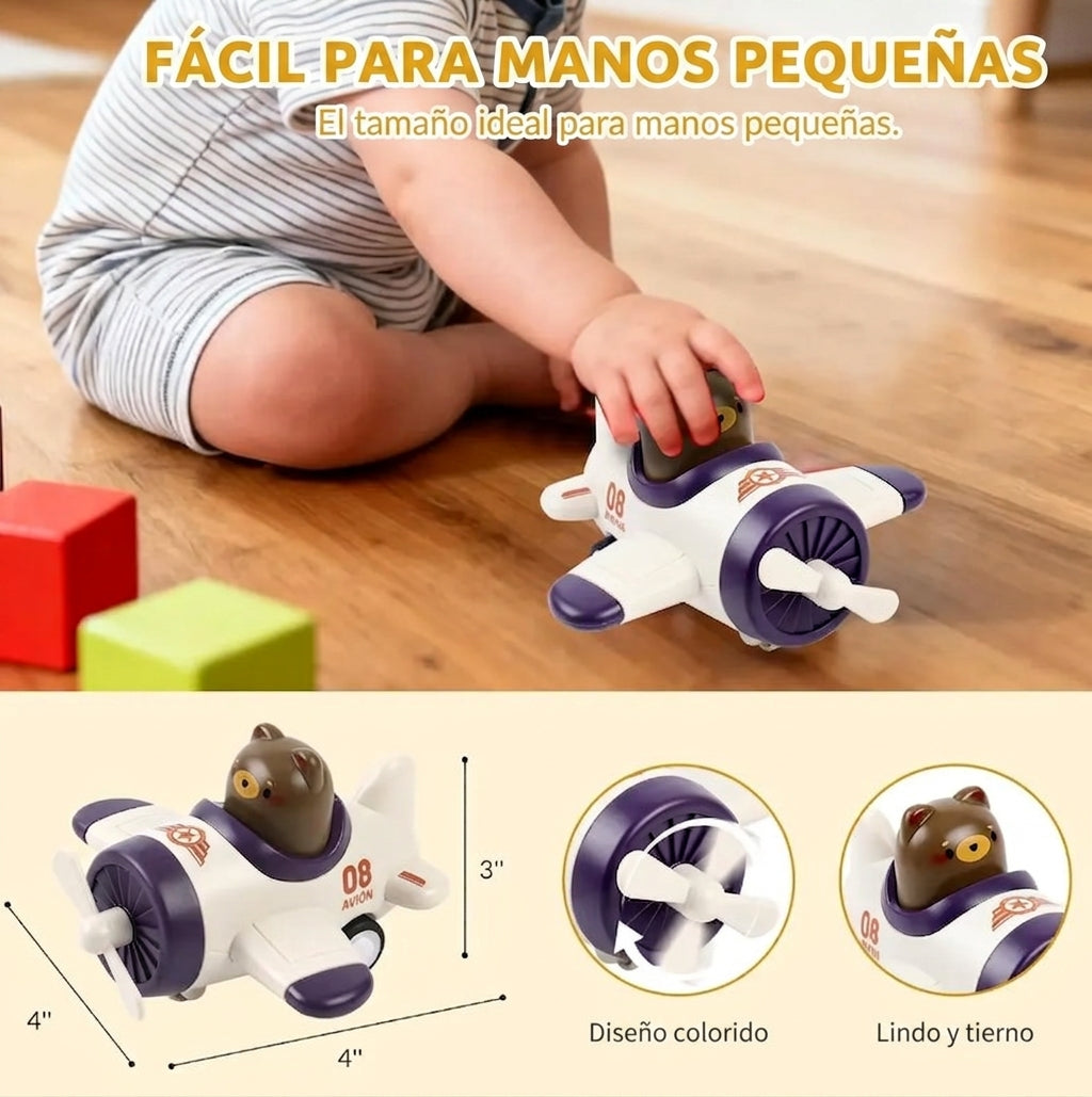 Set 3 Vehículos Inerciales Avión Y Auto A Presión Niño