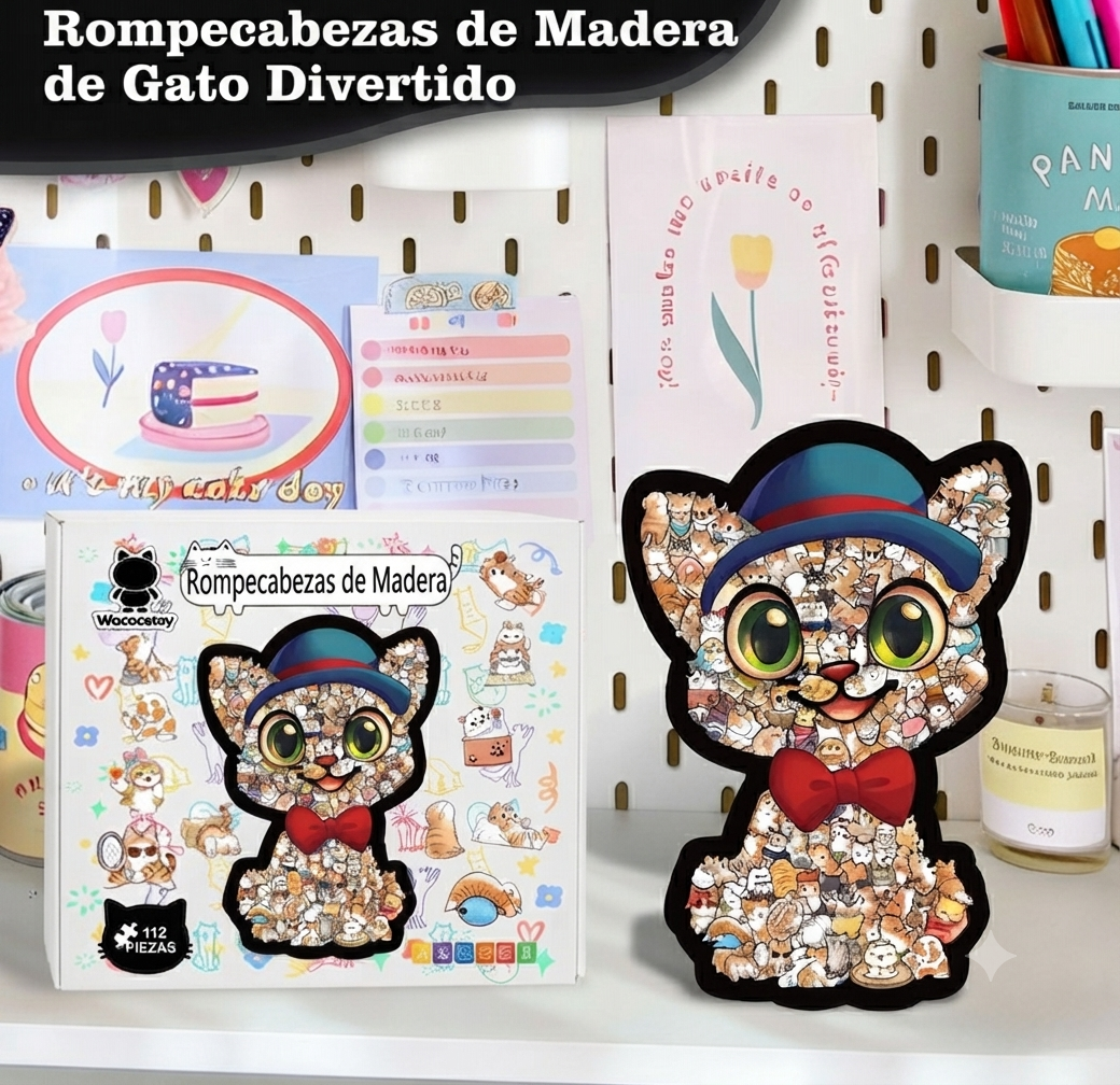 Rompecabezas Madera Gatito Azul Irregular Con Marco