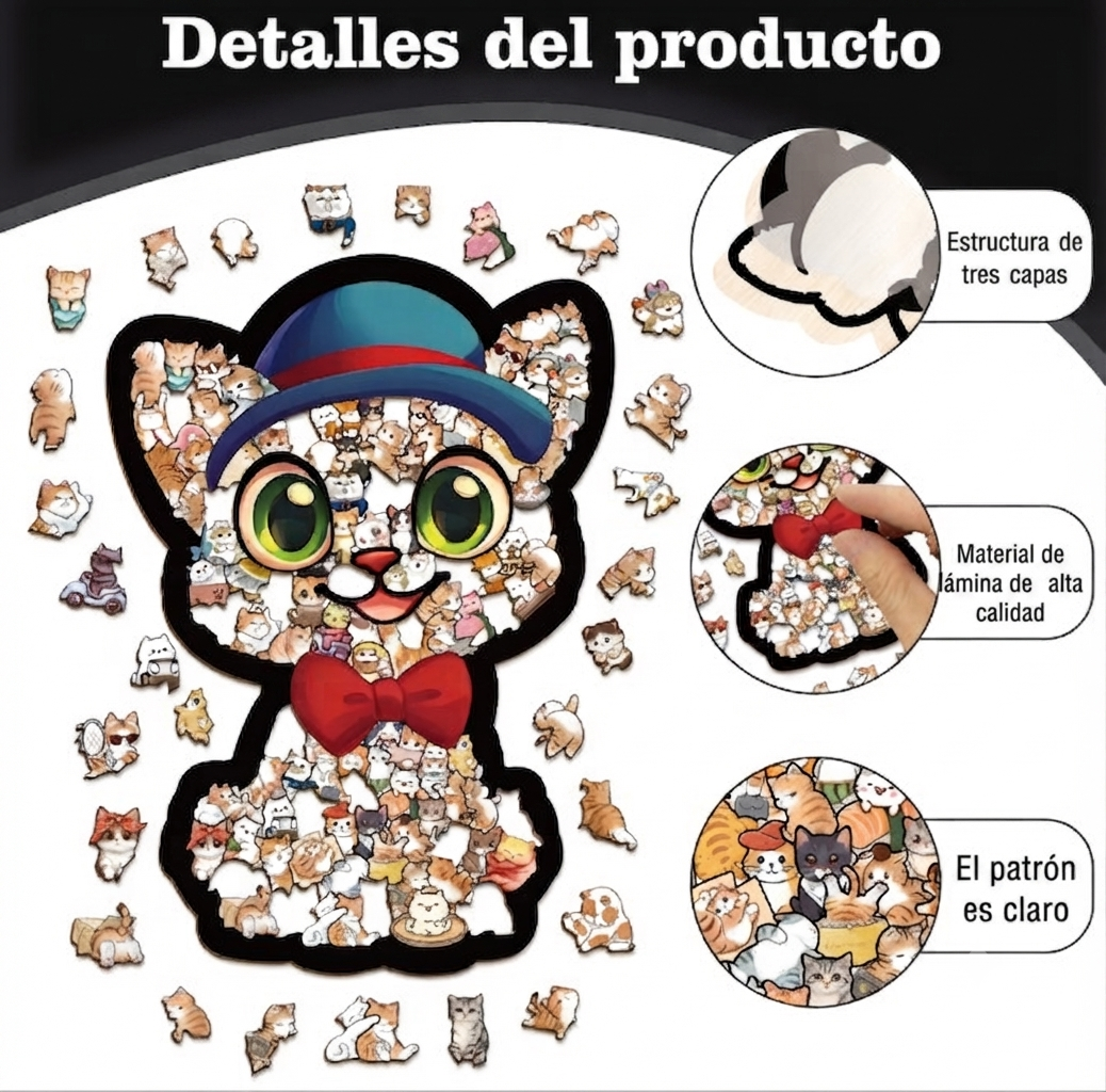 Rompecabezas Madera Gatito Azul Irregular Con Marco