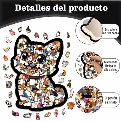 Rompecabezas De Madera Gato 3d Silueta Diseño Calado