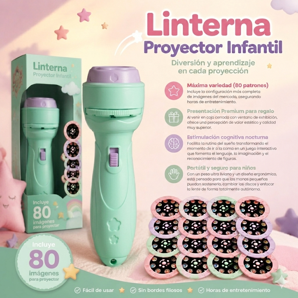 Linterna Proyector Infantil Juguete Led 80 Imagenes