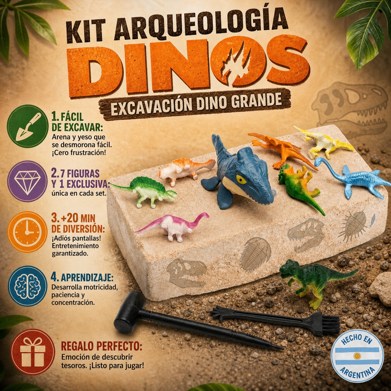 Kit Arqueología Niños Excavación Fósiles Figuras Sorpresa