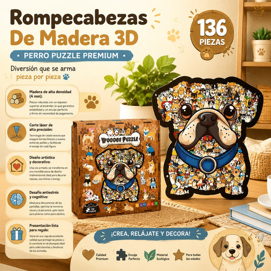 Rompecabezas De Madera 3d Perro Puzzle Premium 136 Piezas