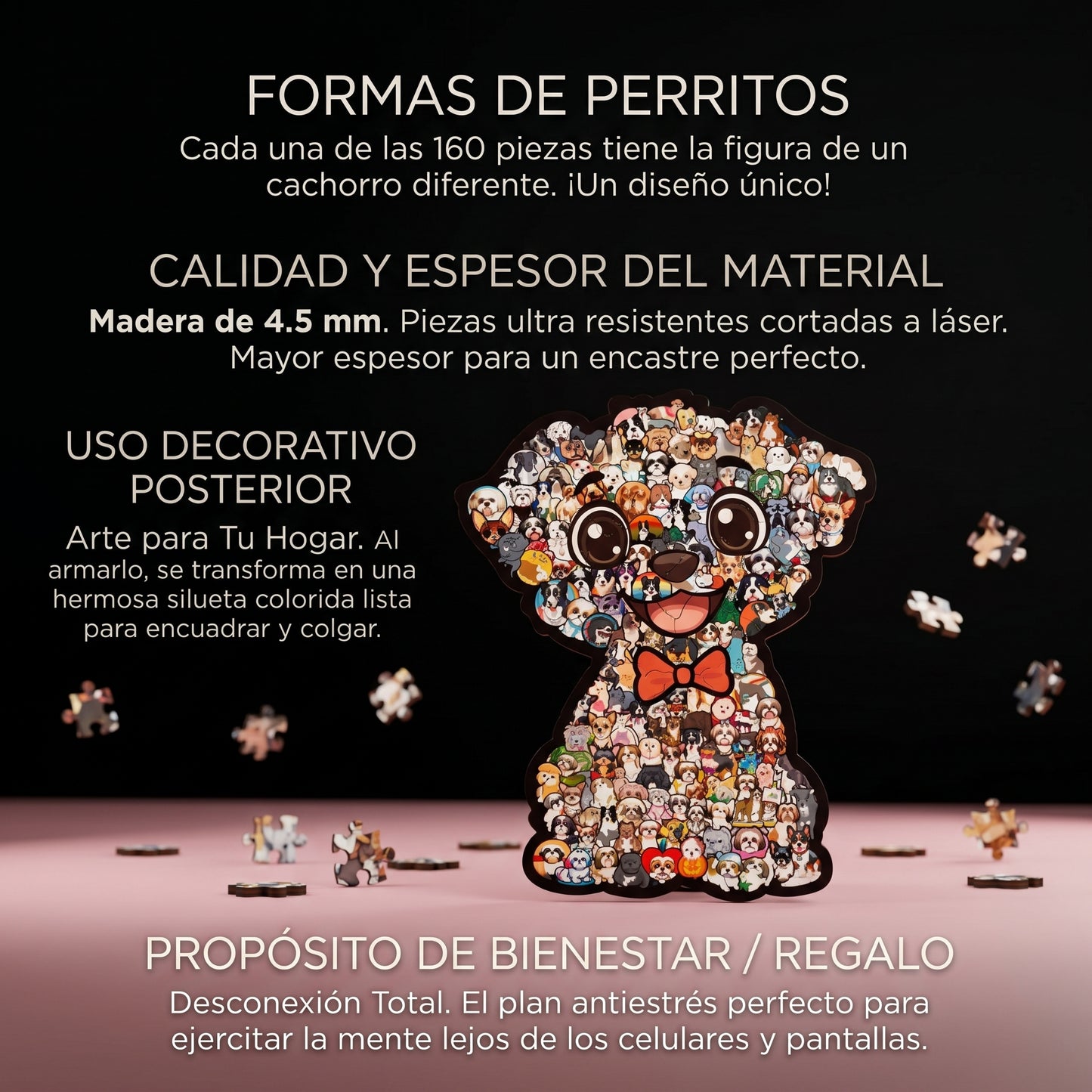 Rompecabezas De Madera Perro Calado Premium 160 Piezas