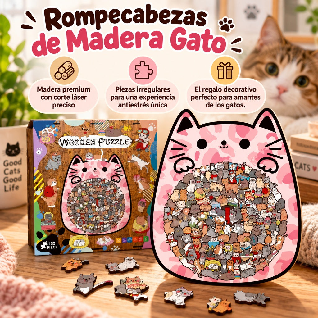 Wacocetoy Rompecabezas Gato De Madera 135 Piezas Rosa