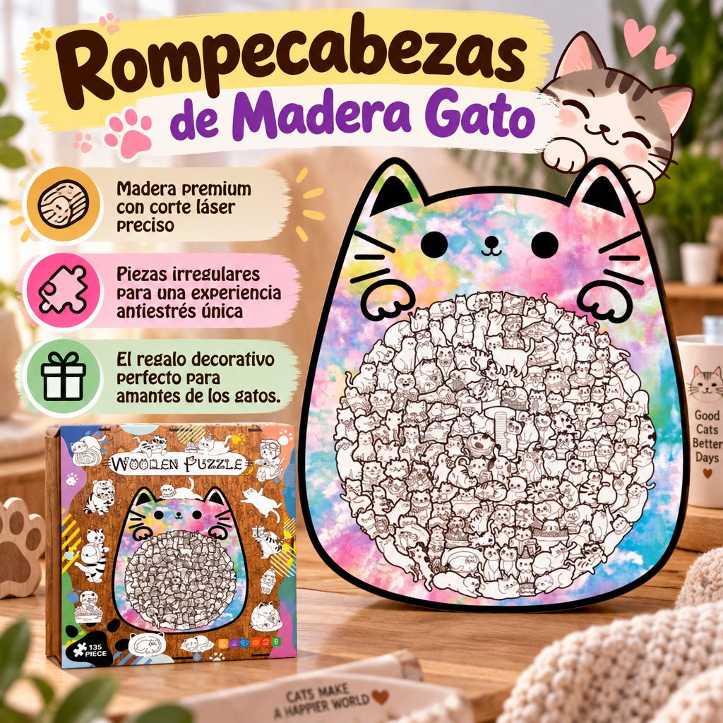 Wacocetoy Rompecabezas Gato De Madera 135 Piezas Rosa
