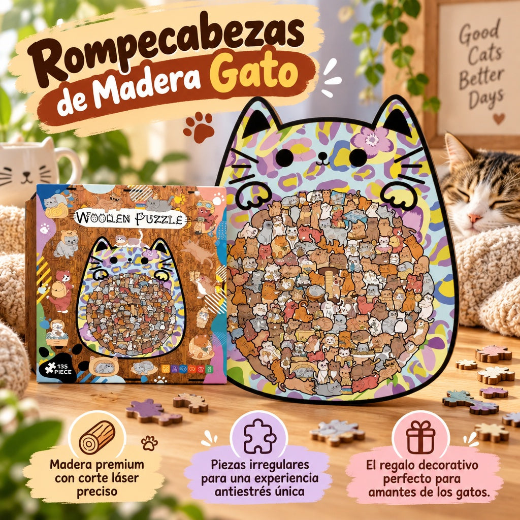 Wacocetoy Rompecabezas Gato De Madera 135 Piezas Rosa