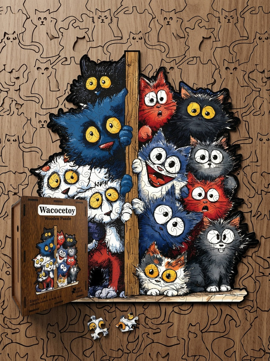 Rompecabezas Madera Gato Sorprendido 3d 187 Piezas