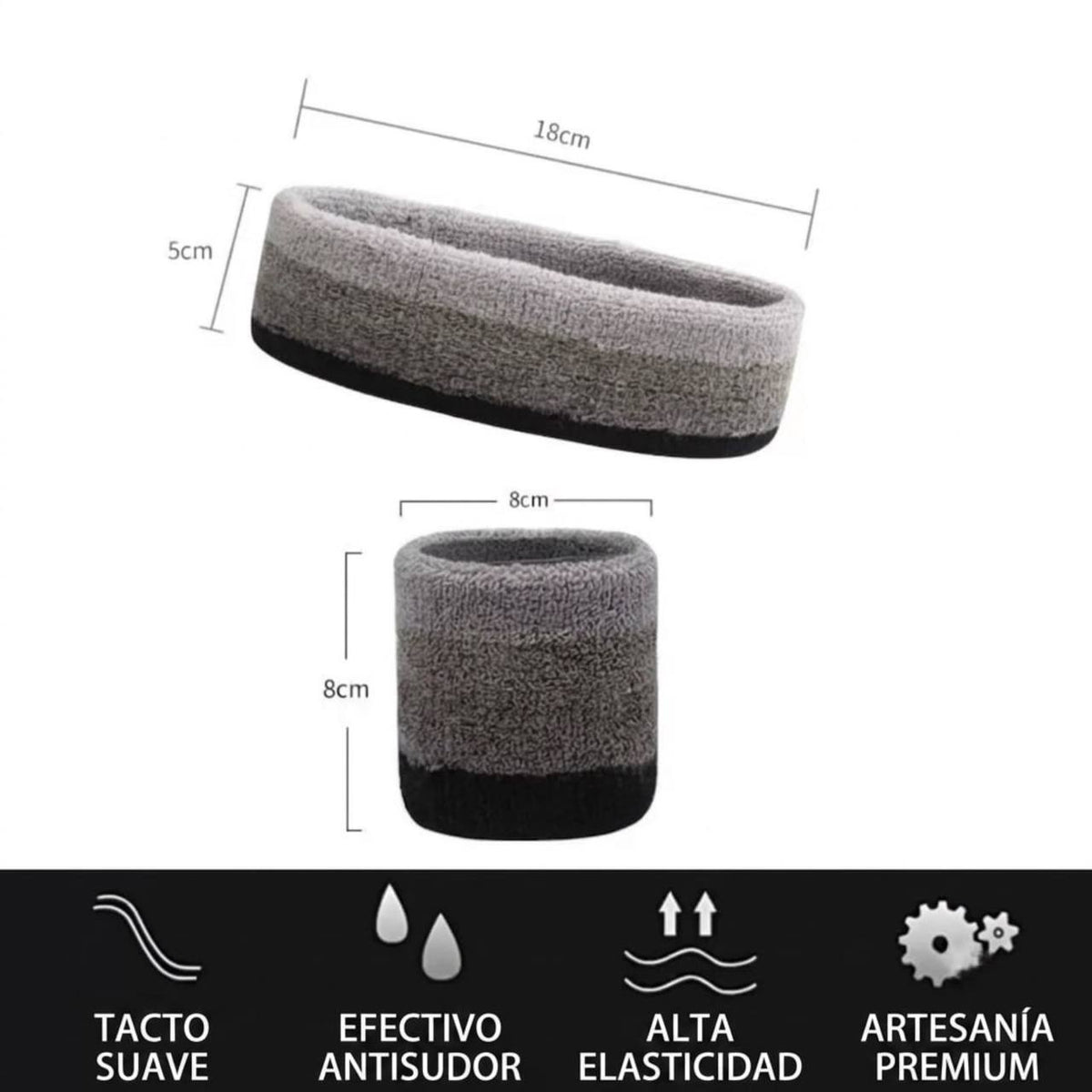 Set Deportivo: Diadema Y 2 Muñequeras Algodón Absorbente